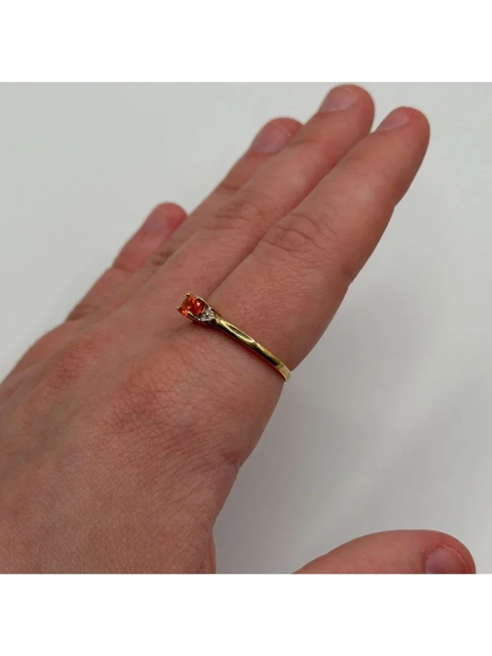 Natural Fire Opal Diamond Solid 14K Yellow Gold Stud Ring Size 7.5